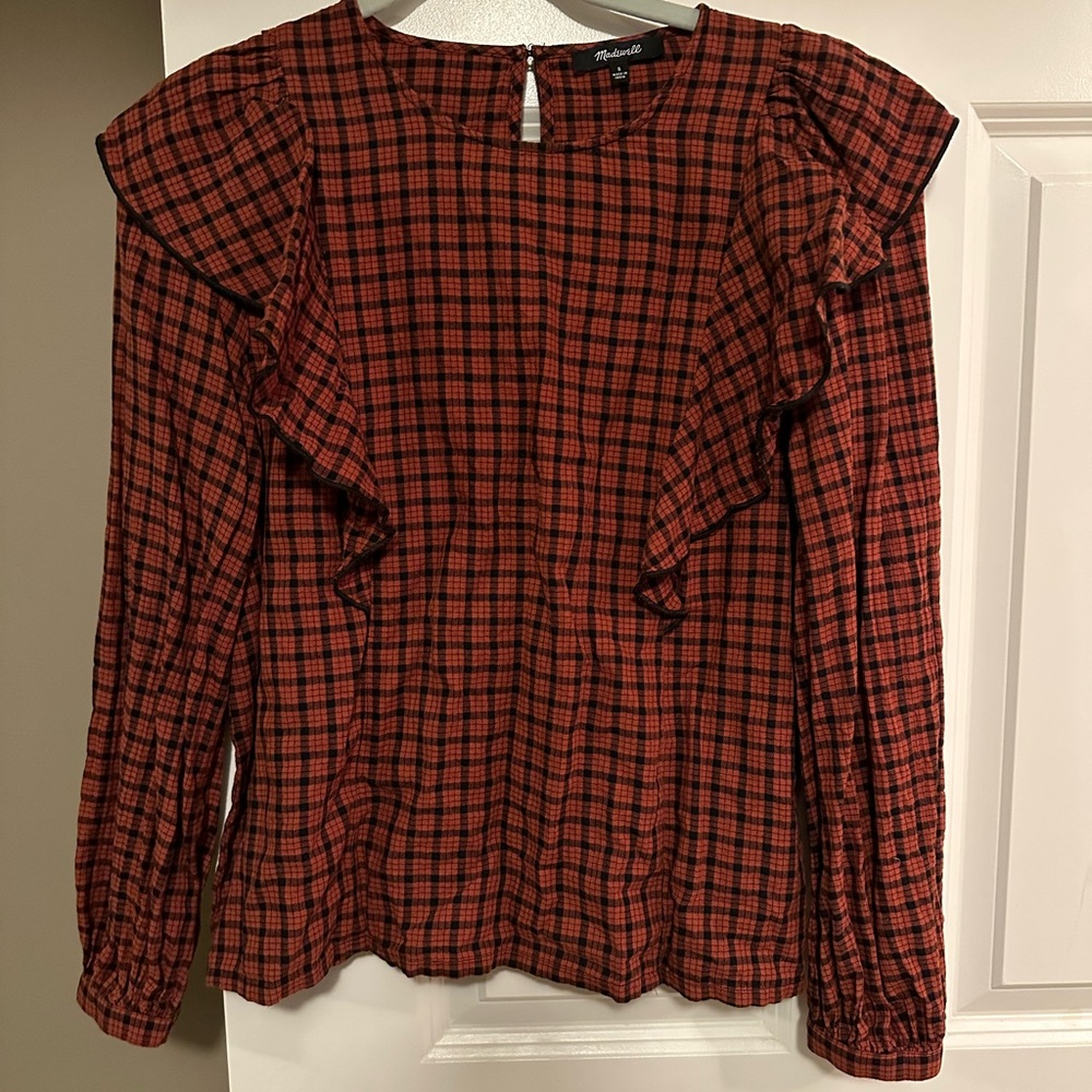 Madewell checkered flutter sleeve shirt